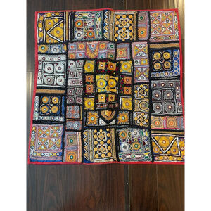 Boho Vintage Indian Pillow Cover 29x30 Embroidered Mirror Work Throw Cushion